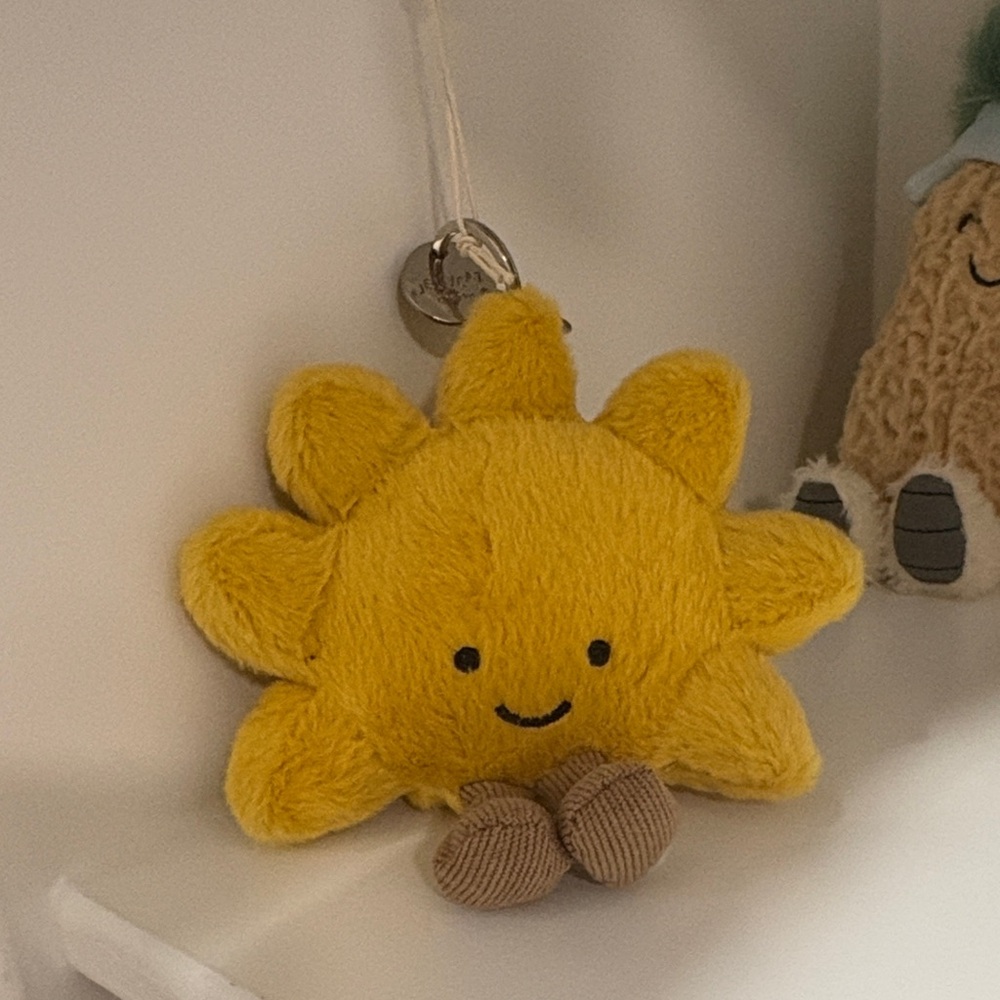Plush Yellow Sun Keychain with Smiling Face